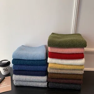 Bufanda de invierno de punto suave de color liso para mujer y hombre, calentador grueso.