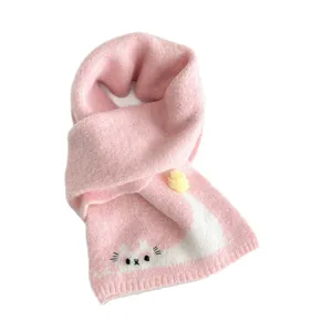 Bella sciarpa in maglia rosa per donne, scaldacollo invernale morbido e caldo con gatto.