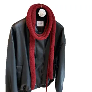 Solid color double rope narrow wool long scarf for women, trendy Korean style knitted scarf.