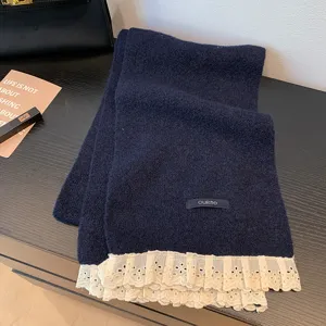 Cozy knit winter scarf with delicate lace trim, elegant style for cold weather warm neck.