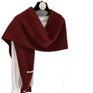 Solid color 100% wool knitted shawl scarf for women, elegant draped winter autumn wrap.