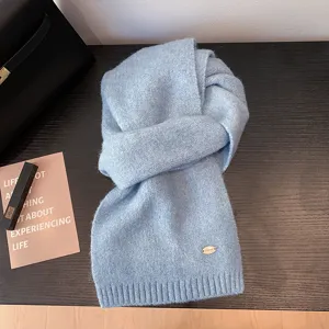 Bufanda de invierno de punto suave de color liso para mujeres y hombres, bufanda de cuello cálida.