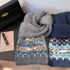 Thick Fair Isle knit scarf for women, cozy winter thermal neck wrap and stylish shawl.