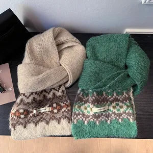 Cozy Fair Isle knit scarf with thick warm design, classic jacquard winter accessory for women.