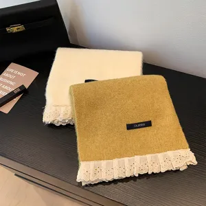 Sweet lace fringe scarf autumn winter warm unisex neckerchief fashionable travel accessory