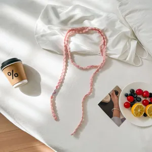 Handcrafted pink crochet choker scarf necklace, chic minimalist knit accessory for women