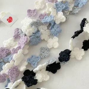 Handmade crochet flower lace trim ribbon DIY apparel sewing craft accessories multicolor set