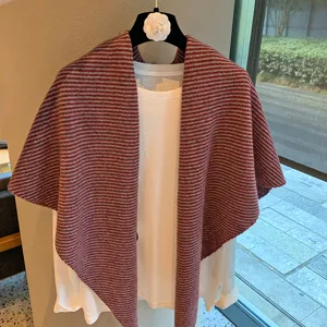 Bufanda triangular de punto a rayas chal de lana para mujer otoño invierno poncho abrigado
