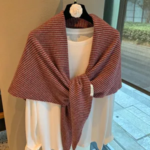 Chal triangular de punto a rayas de lana otoño invierno bufanda capa elegante