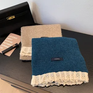 Cozy autumn winter scarf featuring sweet lace trim, warm neckwear for daily travel.