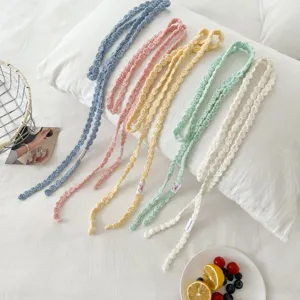 Korean handmade crochet flower long necklace scarf fashion knitted neck accessory multi-color
