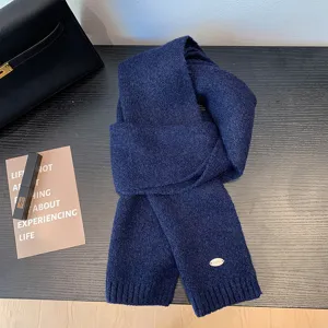 Bufanda de invierno de punto azul oscuro, calentador de cuello grueso para mujer y hombre.