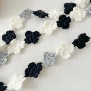 Crochet four-leaf clover lace trim black white silver DIY garment decorative sewing accessory