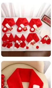 Echarpe d'hiver en peluche rouge pour enfants avec broderie de cheval, cache-col chaud et epais.