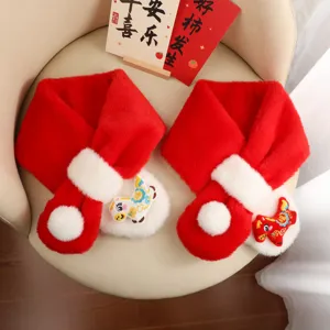 Écharpe en peluche rouge pour enfants hiver chaud cou couverture broderie cheval festive cozy