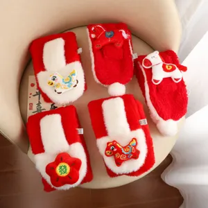 Nouvel an rouge cheval enfants écharpe en peluche épaisse hiver chaud cache-cou bébé doux