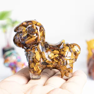Resin crystal crushed stone pony figurine detail, gemstone horse ornament for home decor.