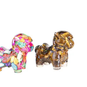 Crystal stone resin horse figurine, epoxy gemstone animal statue for home desktop decor.