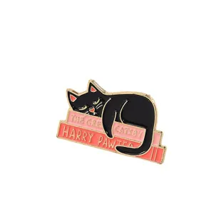 Cute black cat sleeping on books enamel pin alloy metal brooch badge fashion accessories.