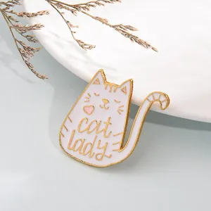 Cute cat lady enamel pin gold and white alloy brooch cute accessories for cat lovers