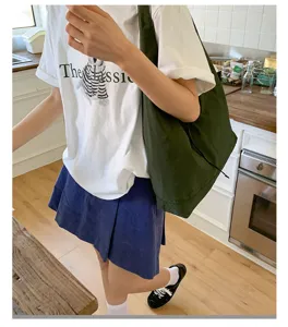 Large capacity casual canvas shoulder tote bag for women daily commute minimalist style green