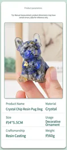 Kristall Harz Französische Bulldogge Figur Detail mit glitzernder Stein Textur und Größe.