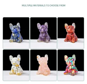 Natürliche Kristall Bruchstein Epoxidharz Französische Bulldogge Figur Tisch Deko Ornament