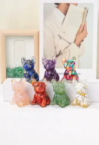 Kristall Stein Epoxidharz französische Bulldogge Figur Büro Desktop Deko Hund Skulptur
