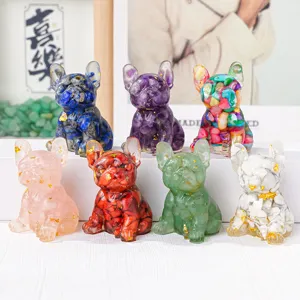 Natürlicher Kristallstein Epoxidharz französische Bulldogge Figur süße Desktop-Dekoration Zuhause