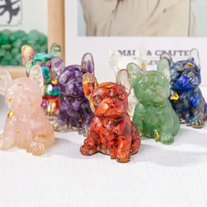 Bunte Kristall Schotter Epoxidharz französische Bulldogge Figur für Büro und Tisch