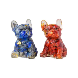 Kristallharz Französische Bulldogge Figur, süßer Harzwelpe Desktop Heimdekoration Artikel.
