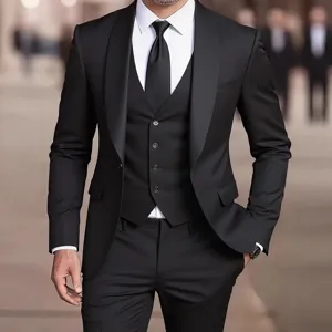 Abito tre pezzi nero da uomo slim fit matrimonio affari abito formale molto elegante.