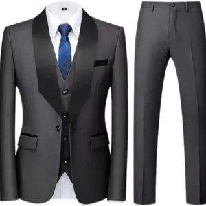 Abito da uomo slim a 3 pezzi con collo sciallato, elegante giacca da cerimonia per feste nuziali.
