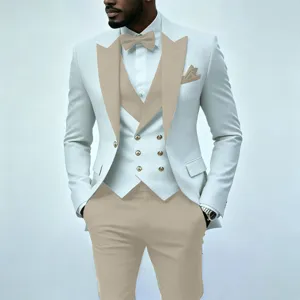 Herren Color-Block 3-teiliger eleganter Business Anzug Weste Hose Set für Hochzeitsbankett.