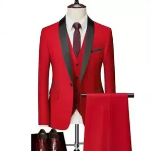 Men's 3-piece slim fit tuxedo suit with shawl lapel, ideal for weddings and formal business.