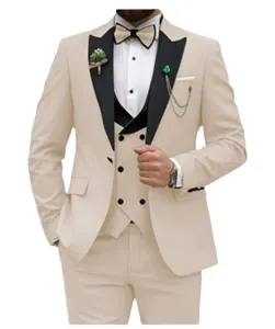 Mens three piece suit set for business wedding formal party stylish slim fit jacket pants waistcoat