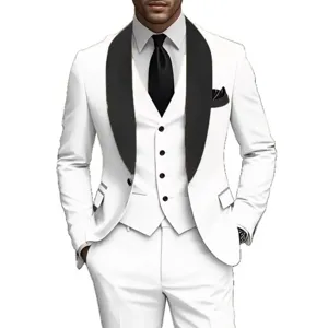Abito da Uomo 3 Pezzi Slim Fit Elegante per Sposa Giacca Bianca con Risvolto a Scialle