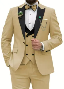 Men's three-piece suit business wedding formal blazer vest trousers stylish outfit set