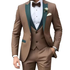 Men's 3-piece formal business suit set, stylish wedding groomsmen party tuxedo jacket and vest.