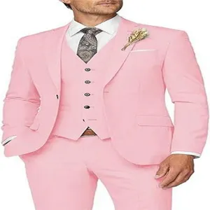 Men pink three piece suit slim fit wedding suit casual business party formal wear detail