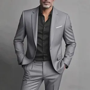 Men Slim Fit Business Suit Set Modern Single Breasted Blazer Pants Shirt For Wedding Groom Formal Prom Office Casual Wear