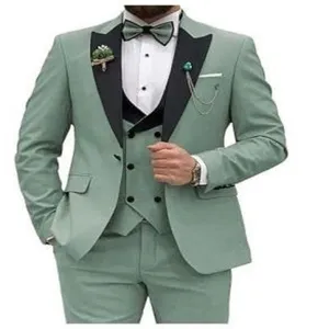 Men's three piece formal suit business wedding party blazer vest trousers stylish outfit