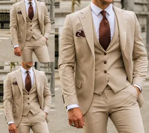Men slim fit three piece suit formal wedding groom tuxedo business suit jacket vest pants