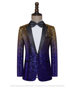 Men's Sequin Blazer Gradient Sparkly Suit Jacket Stage Performance Party Slim Fit Tuxedo