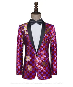 Herren Pailletten Kariert Blazer Bühne Performance Host Anzug Jacke Partybekleidung