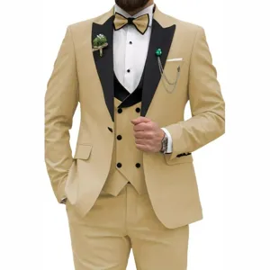 Men's 3-piece slim fit suit set for wedding, business meeting, and formal party wear.