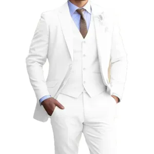 Abito da uomo bianco a 3 pezzi slim fit formale smoking da matrimonio giacca gilet pantaloni.