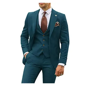 Men's 3-piece slim fit suit formal business wedding groom tuxedo jacket vest pants.