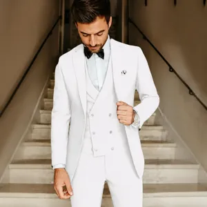 Men white 3 piece slim fit suit wedding groom tuxedo business formal party suit set