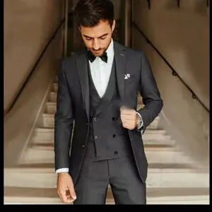 Men's slim fit three piece suit formal business wedding blazer vest trousers outfit set